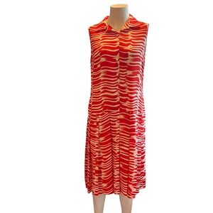 CABI 281 Red Brushstroke Shirt W/Pleated Button-Up Dress Size Medium . NO BELT